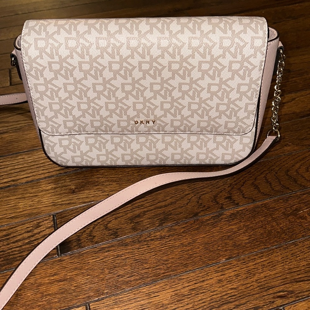 Dkny pink and beige crossbody bag